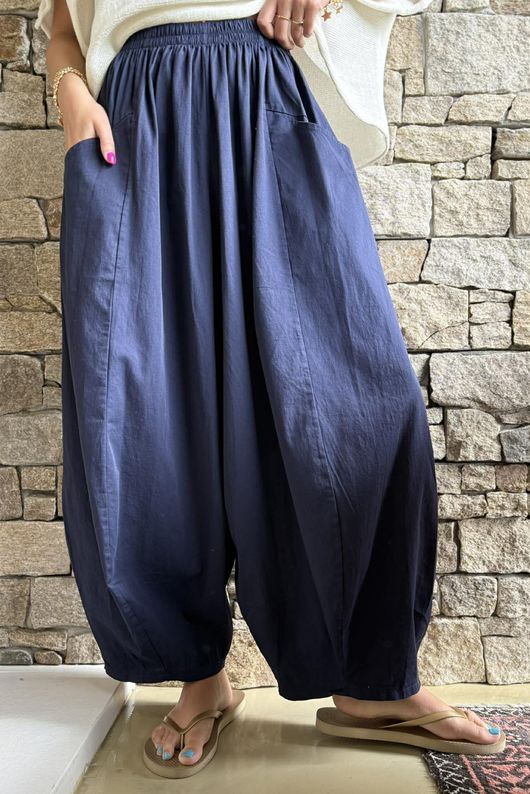 Inga Stretch Poplin Cotton Barrel Pant Navy